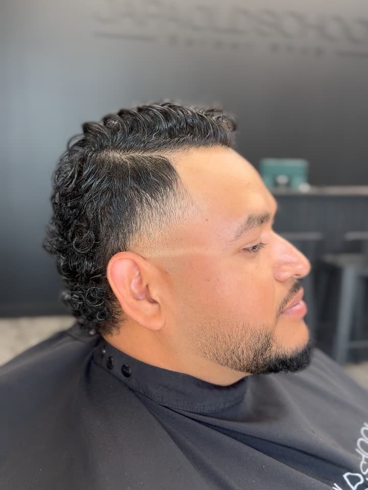 Curly taper with beard lineup